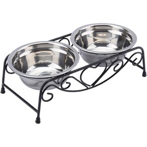 GOTOTOP Double Pet Bowl Set 2-in-1 Design for Dogs & Cats with Non-Slip Base, Food and Water Bowls for Home Travel Feeding