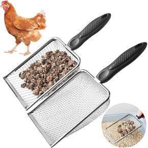 KOROI Chicken Poop Scooper - 2 Pack Chicken Coop Poop Scoop Shovel with 3.8mm & 5mm Mesh,Metal Chicken Coop Cleaning Tool,Sifting Rake for Chicken Litter, Sand, Poop | Chicken Supplies