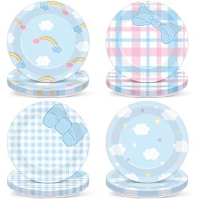 48PCS Kawaii Party Decorations Cute Anime Paper Plate Cartoon Dinnerware Animations Theme Tableware Set Adorable Pink Blue Plates for Baby Shower Kids Birthday Supplies 7inch
