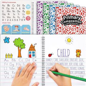 Henoyso 4 Pcs 100 Pages Spiral Primary Composition Notebook K-2 Bulk Primary Journal Drawing Handwriting Practice for Kids 4-6 Kindergarten Preschool Homeschool 1st 2nd Grade Student Supplies