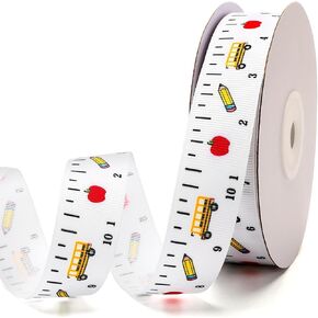 20 Yards Back to School Ribbons, 7/8 Inch Wide School Themed Grosgrain Ruler Ribbon for Crafts Apple Pencil School Bus Ribbon for Gift Wrapping DIY Craft Decorations Teacher Appreciation