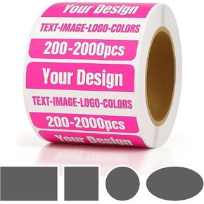200-1000 Custom Stickers Roll Personalized Business Labels Decals, 1"-10" Customized Waterproof Vinyl Stickers with Your Logo, Image, Text, Name, QR Code for Packaging & Events