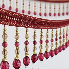 Fringe Trim Tassel,Crystal Beaded Pendant Tassel, for Tablecloth Sofa Decoration (Color : Red) (Color : Light Brown) (Dark Brown)(Dark Purple)