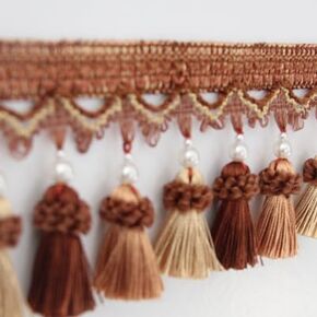 Fringe Trim Tassel,Crystal Beaded Pendant Tassel, Home Curtain Decor Sewing Tablecloth Tassel Edge(Light Blue)