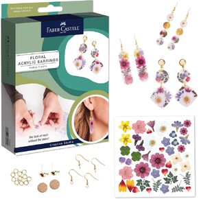 Faber-Castell Pressed Floral Acrylic Earrings - Create 3 Earrings, Jewelry Making Kit and Crafts for Adults, Pressed Floral Earring Making Kit, Hobbies for Women, Birthday Gifts for Women and Teens