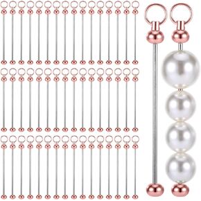 50Pcs Beadable Keychain Bar, Metal Keychain Blanks Beaded Key Chain Making Kit DIY Key Chain Supplies, Beadable Bars Making Kit Bulk for DIY Blanks Pendant DIY Crafts Jewelry Making for Women Man