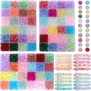 1800pcs حبات زجاجية صنع المجوهرات مجموعة من طقم ، ثنائي اللون ، أحادي اللون 8 ملم 3 في 1 مجموعة من مجموعة Crystal Beads ، 32 ألوانًا لمجوهرات DIY وفن الحرف المبتدئين لصنع المجوهرات المستديرة للمبتدئين