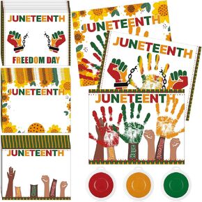 30 Pcs Juneteenth Handprint Craft Kit with 30 Juneteenth Cards 3 Large Pads African American June 19th Freedom Day Activities Board Bulletin Decorations Set for School Party Celebrations