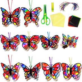 EggSun 36 Sets Butterfly Suncatchers Craft Kit for Kids Ornaments Stained Glass Window Arts and Crafts Kit for Classroom Holiday Birthday Projects Home Party Favors Decorations Ages 4 8 12