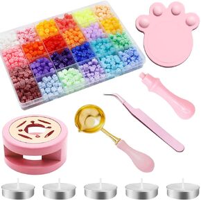 1210Pcs Sealing Wax Beads Kit for Beginners, 24 Colors Wax Seal Beads, Spoon, Handle, Tea Candles for Crafting Journaling Scrapbooking Party Wedding Invitations