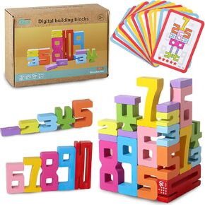 20 Pcs Wooden Number Building Blocks,Number Blocks Toys for Kids,1-10 Number Math Educational Blocks Toys for Toddlers