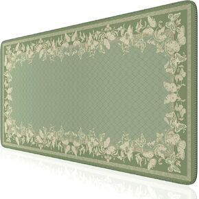 iCasso Desk Mat for Keyboard and Mouse,Large Keyboard Mat Non-Slip,Cute Desk Pad with Stitched Edges,Floral Mousepad for Women,Girly Computer Mat for Home Office Gaming(Sage Green)