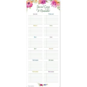 Special Days To Remember Magnetic Calendar - Remember Anniversaries, Birthdays, and Other Events 7 spaces for each month - 13 x 5, Floral