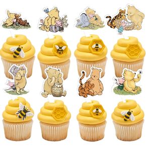48Pcs Winnie Bear Cupcake Toppers, Classic Bear Themed Decorations for Baby Shower/Birthday 8 Designs