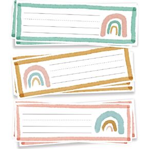 Name Tags for Classroom & Cubby, 30 Pcs Boho Rainbow Students Name Plates, Self-Adhesive Locker Tags for Elementary School Teacher Must Haves (3" x 9")-A05