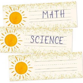 25Pcs Boho Sun Desk Name Tags for Classroom Teacher Nameplates Student Name Labels for Preschool Kindergarten Student Desk, 9 x 3 Inch