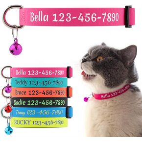 Personalized Cat Collars with Name and Phone Number |Custom Cat Collar with Breakaway Safety Release Buckle and Bells | Cute Waterproof PVC ID Collar for Boy and Girl Kitten Cat
