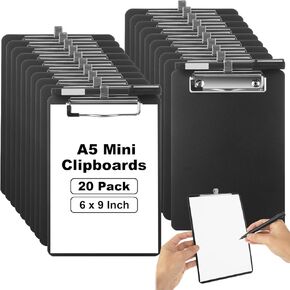 20 Pack Mini Clipboards 6 x 9 Inches Small Clipboards with Pen Holder, A5 Memo Plastic Clipboards Black Bulk Small Clip Boards for School Office Restaurant Cafe Hotel Shopping List (Pen not Included)