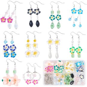 SUNNYCLUE 1 Box DIY 10 Pairs Summer Earring Kits Hawaiian Flower Earrings for Women Polymer Clay Tropical Hawaiian Sea Beach Floral Dangle Earrings for Starters Beginner Trendy Summer Vacation Parties