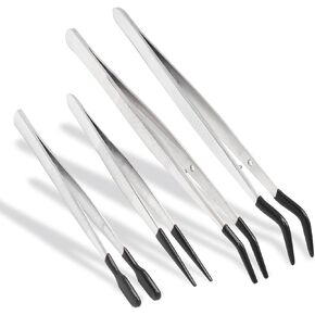 Qjaiune 3Pcs Rubber Tipped Tweezers Set, Craft Tweezers Include Straight Tweezers Flat Tweezers Curved Tweezers, 304 Stainless Steel Tweezers for Crafting Jewelry Making Stamps Beads (Black)