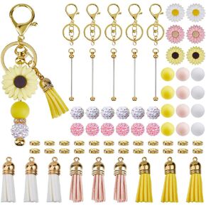SUNNYCLUE DIY 6 Sets Keychain Making Kits Keychain Bar Bulk Daisy Flower Bead Round Silicone Focal Beads Beaded Bars Beadable Key Chains for Women Adults Gift Holiday Party Favor Supplies