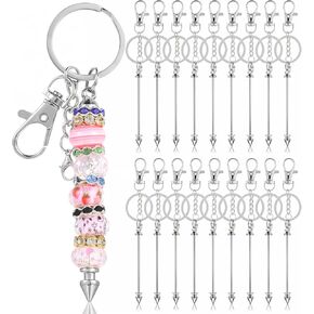 DIVINA VITAE 18Pcs Beadable Keychain Bar Alloy Blank Beadable Keychains DIY Keychain Supplies for Beads,Keychain Making Supplies Kit