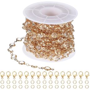 PATIKIL Copper Jewelry Chain, 16Ft 6mm Medium Purple Rhinestone Beads Link Cable Chains for Necklace Earring Bracelet Findings Jewelry Making Trucker Hat Chains, Gold/Medium Purple