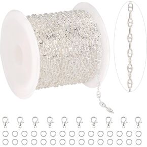 KYUNHOO 16.4 FT/5M Silver Chain for Jewelry Making Four Leaf Clover Decoration Cable Chains Link on Bulk with Jewelry Clasps for Women DIY Crafts