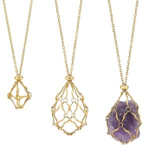 UNICRAFTALE 3Pcs 3 Styles Golden Adjustable Crystal Necklace 304 Stainless Steel Macrame Pouch Necklace Extender Chain Empty Stone Holder Nets Necklace Pendant with Lobster Claw Clasps for Gemstone
