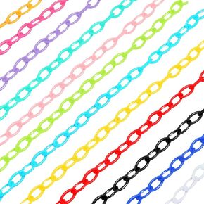 GSHLLO 20 PCS سلاسل المجوهرات البلاستيكية قلادة أكريليك تصنع سلاسل سلسلة كابلات بلاستيكية روابط سلاسل أكياس ملونة