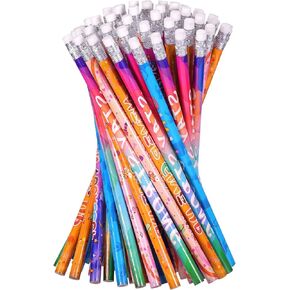 48 PCS Birthday Pencils Back to School Pencil Motivational Inspirational Wooden Pencil with Eraser Assortment Colorful Fun Pencils