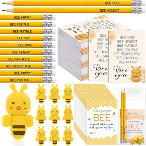 24 Sets Back to School Gift for Students Bee Notebook Inspirational Notepads Pencils Mini Erasers Greeting Cards Bee Themed Party Favors First Day of School Gifts Classroom Gifts (Classics)