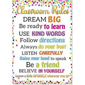 Classroom Rules Poster Confetti Class Rules Poster for Classroom Decorations Motivational Classroom Rules Chart Posters for Elementary Kindergarten Preschool Back To School Teacher Supplies