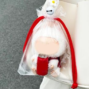 Protective Case for LABUBU Keychain, Portable Storage Hanging Display Bag for LABUBU, White/Black/Red (White-Big)