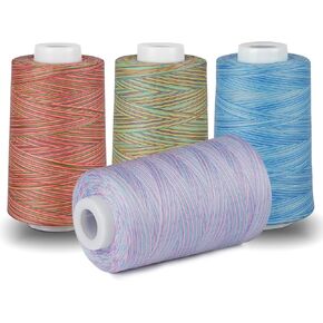 ilauke 4pcs Overlock Sewing Thread Polyester Thread Assorted Colors, 5000 Yards Each Spool Variegated Polyester Embroidery Machine Threads Kit for Brother Janome Singer Sewing Machine