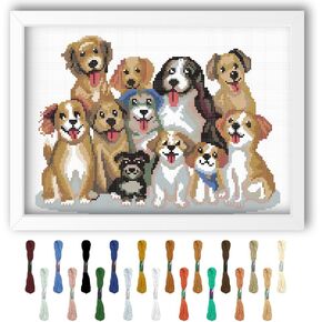 FreeBloss 11ct Dog Cross Stitch Kit للبالغين: طقم شنق الجدار الحديثة مع تعليمات اللغة الإنجليزية ، وخيوط التطريز ، ونسيج القطن