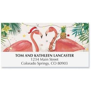 Pink Flamingo Christmas Personalized Address Labels - Set of 48, Self-Adhesive, Flat-Sheet Labels