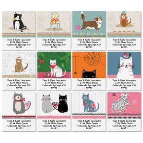 Cat Year Square Return Address Labels - Set of 144 1-1/2" x 1-3/4" Self-Adhesive, Flat-Sheet Labels (12 Designs)