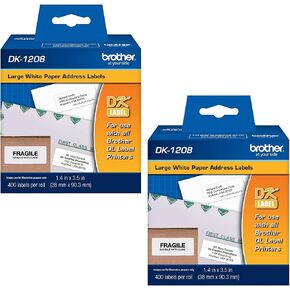 Brother Genuine DK-1208 Die-Cut Large Address Labels, Long Lasting Reliability, Die-Cut Large Address Paper Labels, 400 Labels per Roll, (1) Roll per Box - DK1208 (2)