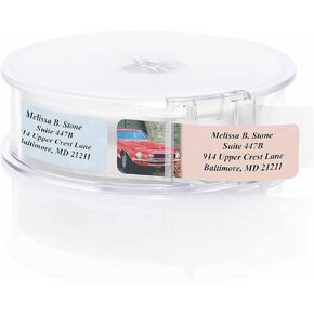 Muscle Cars Designer Assorted Rolled Address Labels with Elegant Plastic Dispenser