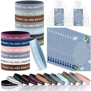 Roowest 36 Set Motivational Silicone Wristbands Bulk Student Gift from Teacher Inspirational Rubber Bands with Card Back to School Gift for Kids Classroom Kindergarten Students
