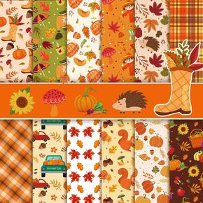 Konsait 24 Sheets Fall Scrapbook Paper 12x12 Double Sided Autumn Pattern Paper Cardstock Fall colored Craft Papers Pumpkin Thanksgiving Origami Papers for Harvest Card Making Scrapbook Supplies