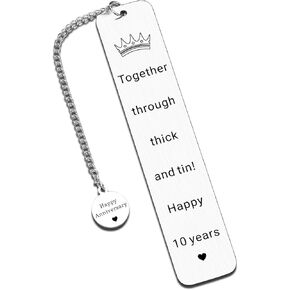 10 Year Anniversary Tin Gifts for Her Him - 10th Anniversary Bookmark for Women Men Cute Ten Years Anniversarys Wedding Gift for Wife Husband Gifts for Couples Who Have Everything