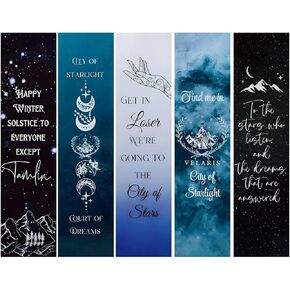 مجموعة إكسسوارات كتاب Fantasy Acotar المرجعية ، 5 قطع ، تصميمات اقتباسات ملهمة ، موضوع الجبال والنجوم
