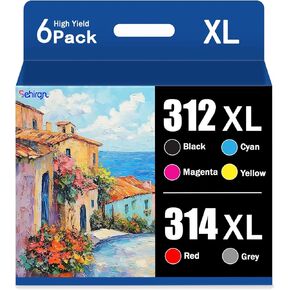 312XL 314XL High Yield Ink Cartridge Replacement for 312XL 314XL Ink Cartridge with Expression Photo XP-15000 Printer (6-Pack, 1 Black,1 Cyan,1 Magenta,1 Yellow,1 Red,1 Gray)