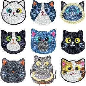 Ritzephyria 8PCS Diamond Art Coasters Kit – Small Animals & Floral Diamond Painting Coasters with Holder, DIY Gem Art Set with Cork Pads & Tools, Perfect for Home Decor (Geometric Flowers)