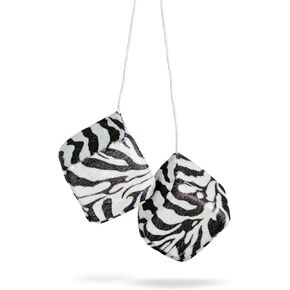 Black & White Zebra Fuzzy Dice one Pair