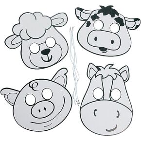 Fun Express Color Your Own Farm Animal Masks - Creative DIY Crafts Kids Fun Home Activities - Ideal for Birthday Parties School Projects Group Events Family Fun and Educational Learning, 12 Pieces