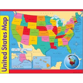 TREND United States Map Learning Chart, Classroom Decor, 17" x 22"