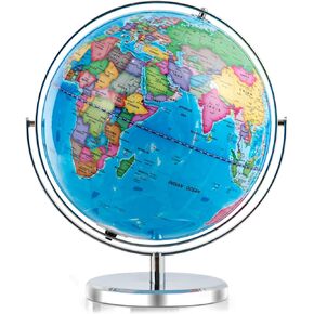 COSTWAY Illuminated World Globe, 13" Desktop Geographic Globe w/LED Light & Easy-to-Read Clear Map for Students, 720° Rotation Decorative Globe, Educational Interactive Globe for School, Classroom